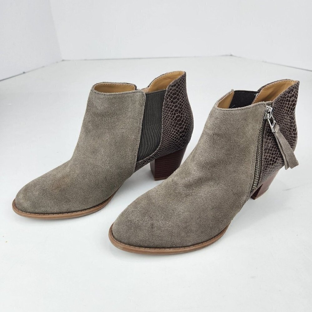 Vionic NWOB Anne Bootie Size 6 Taupe Brown Leather Stacked Heel Zip‎ Entry Boho